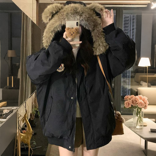 300斤大码女装胖mm复古毛领派克服女冬季加厚保暖连帽棉服外套潮