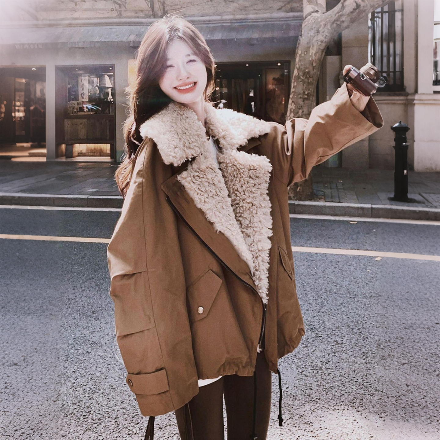 300斤特大码美拉德风羊羔毛外套