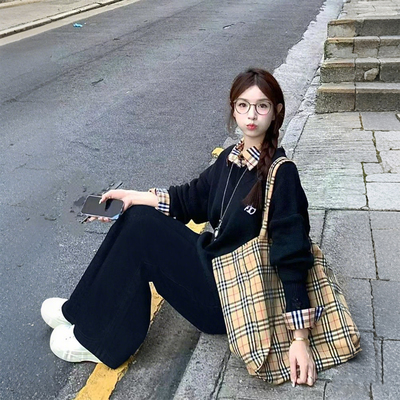 大码女装POLO领宽松学院风T恤