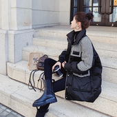 300斤大码 胖mm千鸟格黑色棉服女新款 冬季 韩版 宽松加厚棉衣棉袄