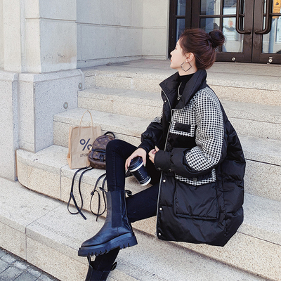 2-300斤大码胖mm千鸟格黑色棉服女新款冬季韩版宽松加厚棉衣棉袄