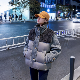 加厚保暖加厚立领棉衣外套 羊羔毛拼接棉服女冬季 300斤特大码 女装