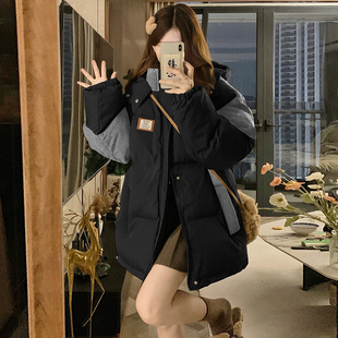 拼接撞色棉衣外套设计感宽松加厚保暖棉服潮 女装 300斤胖mm大码
