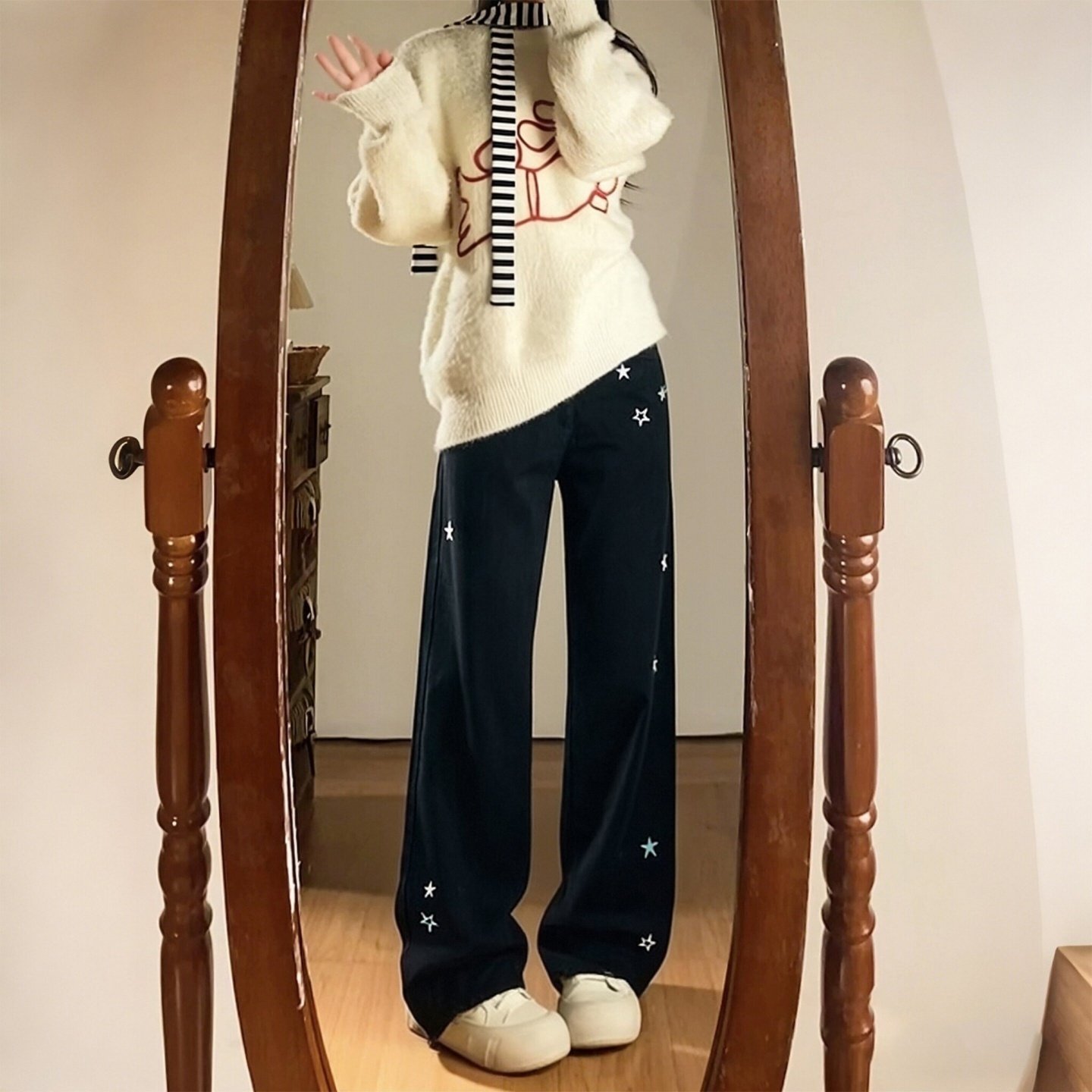 特大码女装胖mm设计感星星刺绣阔腿牛仔裤女高腰显瘦百搭直筒裤潮,女装/女士精品,大码裤装,淘宝优惠券,粉丝福利购,淘宝优惠卷