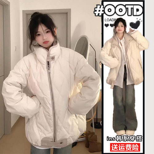 特大码韩式风菱格棉服冬季加厚