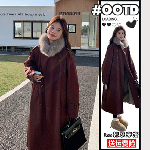 棉衣外套 胖mm韩系通勤风毛领派克棉服女加绒加厚中长款 特大码 女装