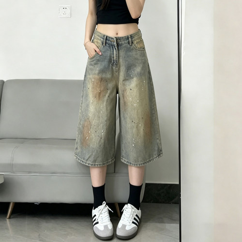 大码女装高腰显瘦阔腿牛仔裤