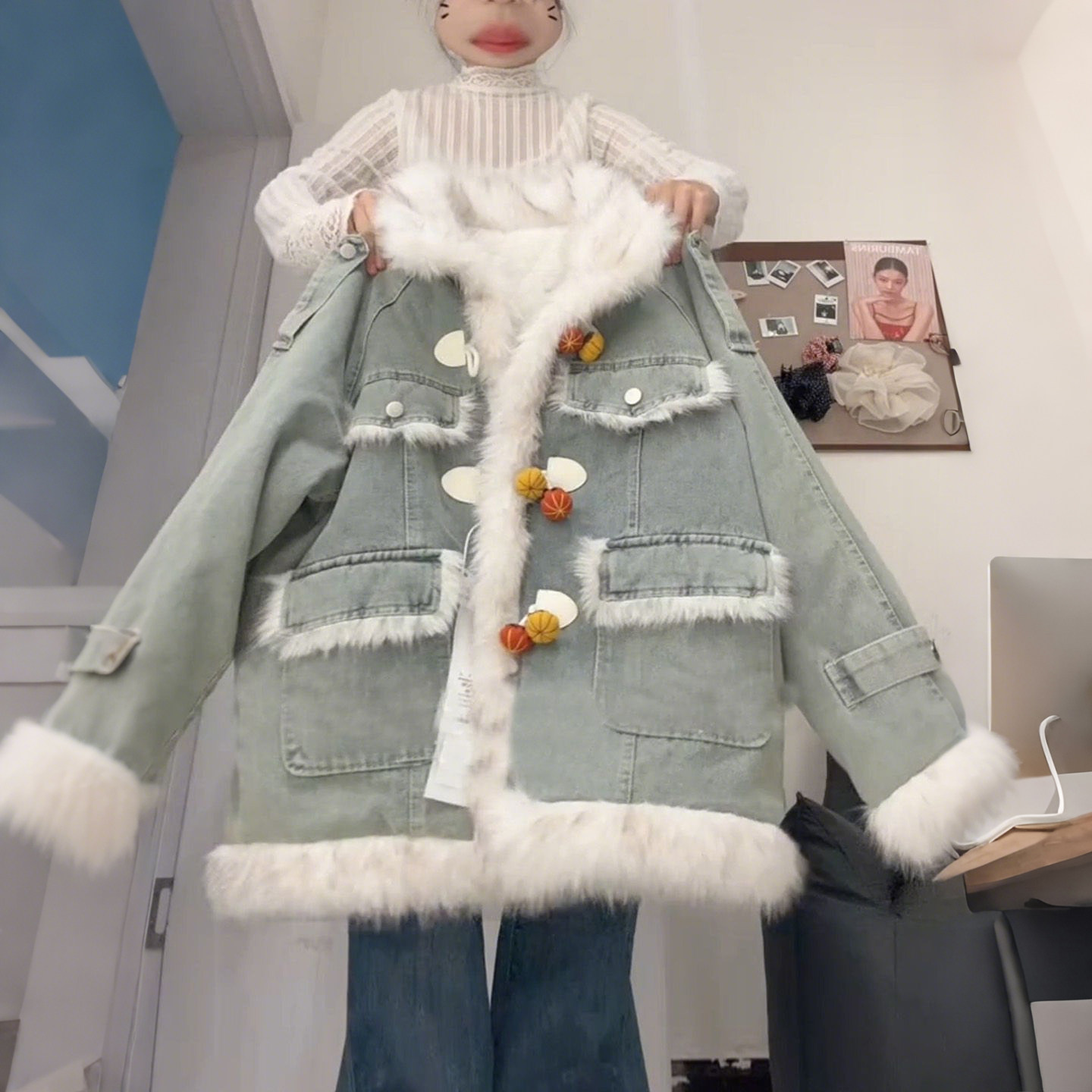 特大码女装胖mm复古拼接牛仔外套女冬季复古高级感加厚羊羔绒上衣,女装/女士精品,常规大码外套,淘宝优惠券,粉丝福利购,淘宝优惠卷