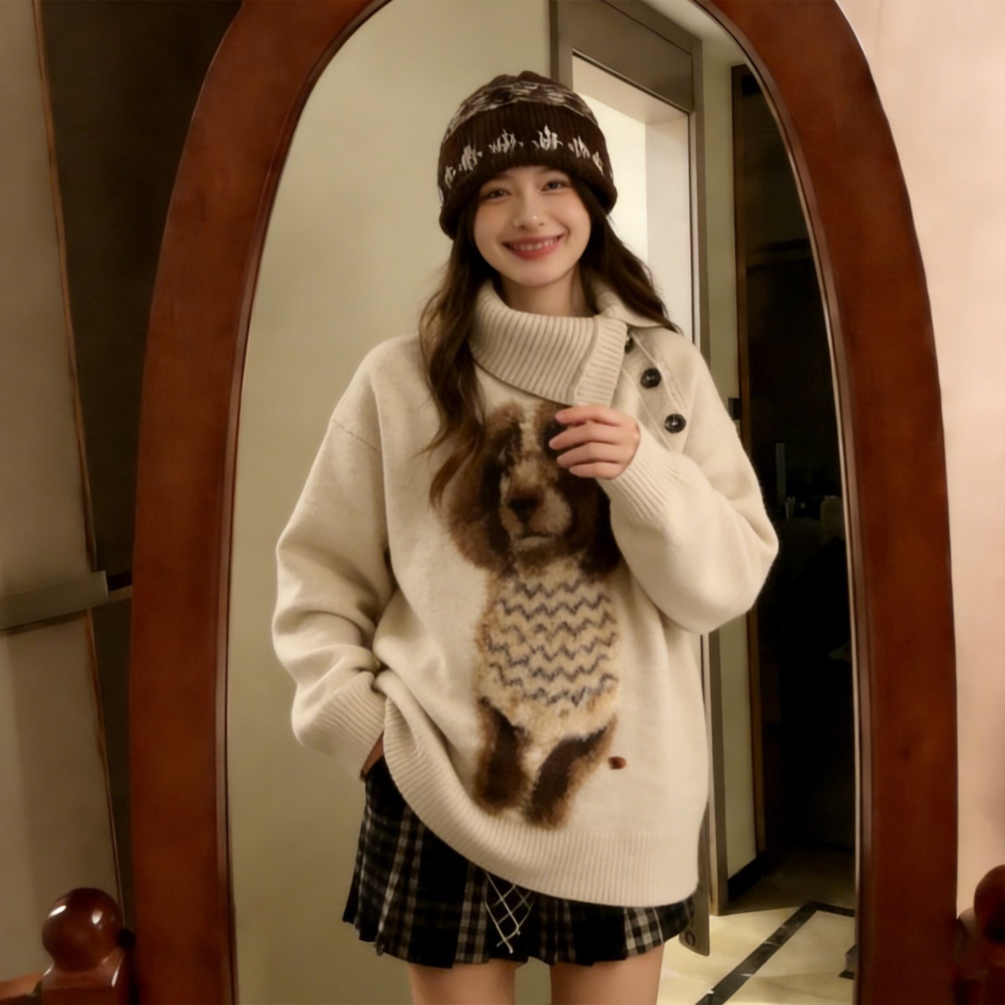 特大码女装胖mm卡通小狗设计毛衣女慵懒风宽松显瘦百搭针织衫外套,女装/女士精品,大码内搭,淘宝优惠券,粉丝福利购,淘宝优惠卷