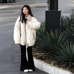 特大码 胖mm韩系风菱格棉服女宽松显瘦面包服加厚保暖棉衣外套 女装