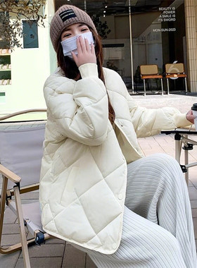 特大码女装韩系风菱格短款棉服