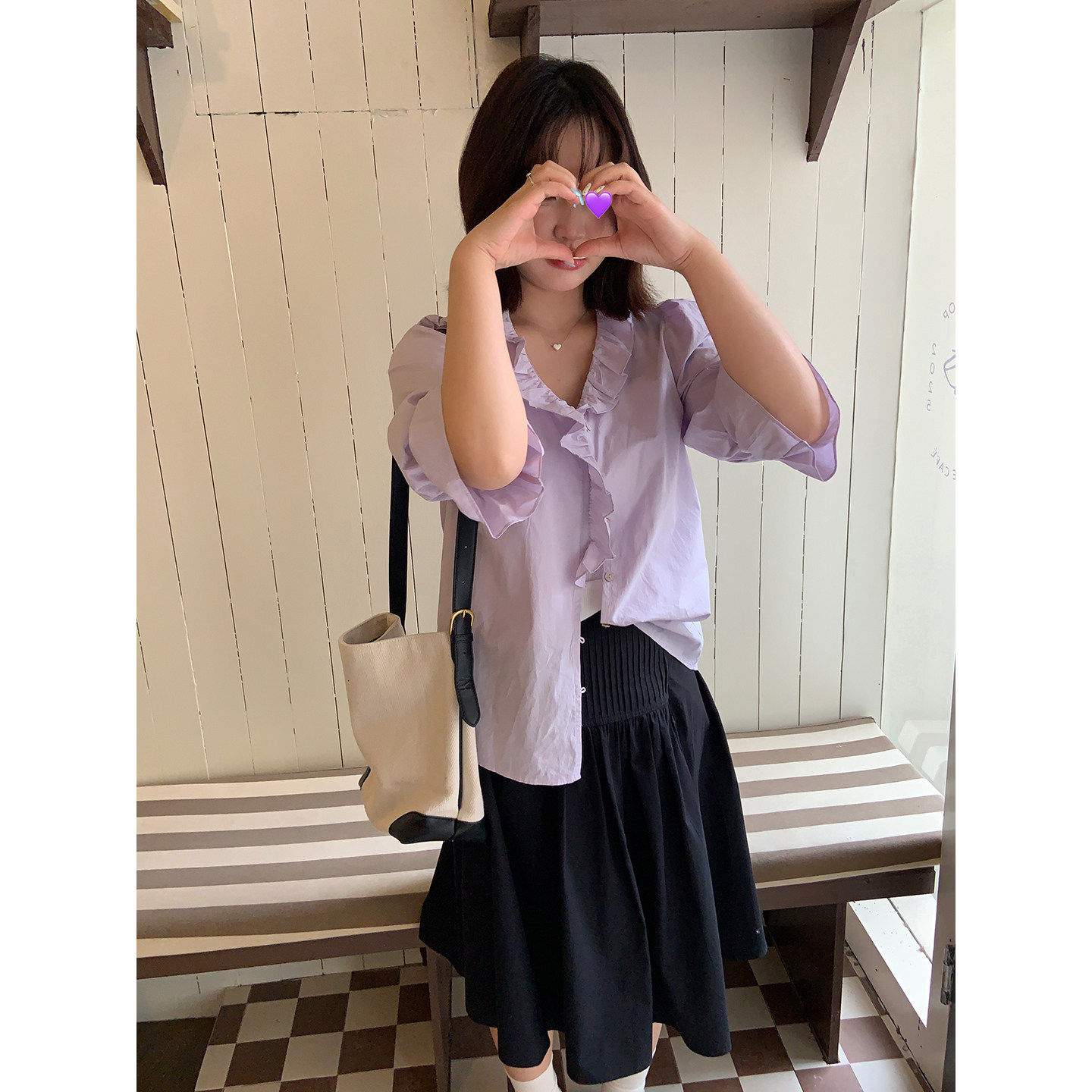 山山屿你【欧尼出街】微胖韩系半身裙女早春简约时尚a字压褶中裙