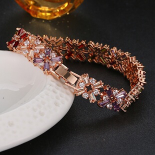 芒果小饰时尚复古高品七彩锆石彩蓝之云手链女款奢华礼服搭配饰品