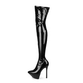 靴子40 欧美新款 15cm超高跟防水台尖头恨天高长靴反串cd超大码