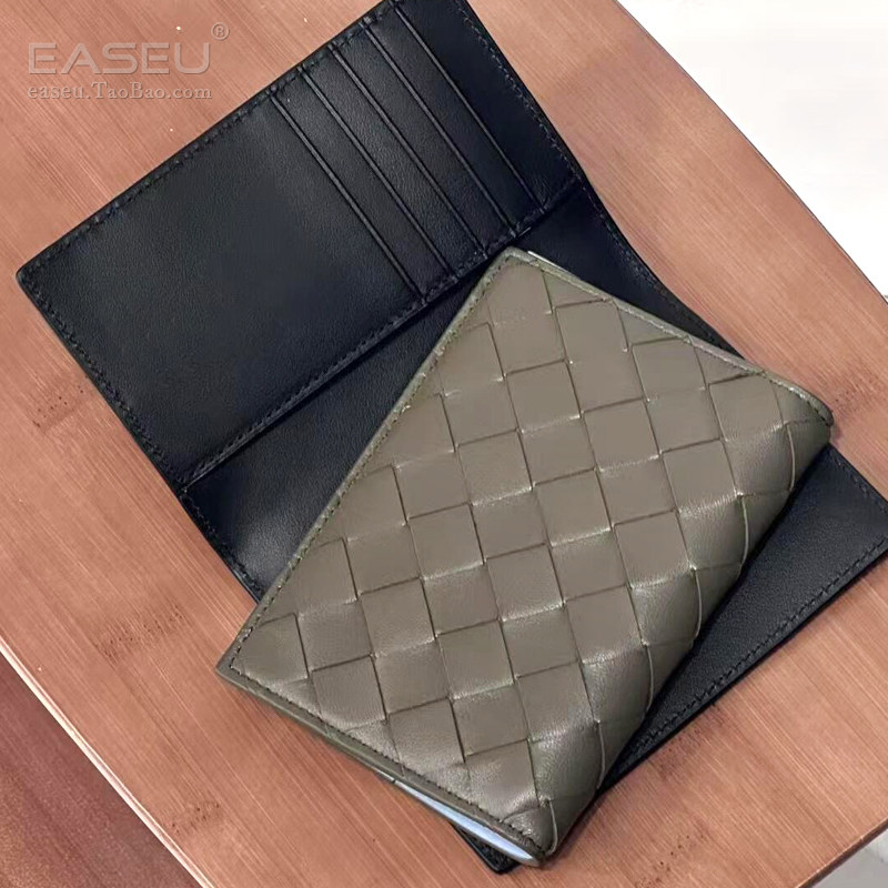 EASEU真皮编织证件包男护照夹小羊皮卡包欧美风手拿两折钱夹银包