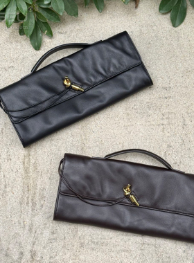 EASEU真皮andiamo手拿包女高级感轻奢风黑色手提包宴会包