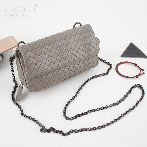 easeu真皮羊皮编织肩带链条女包