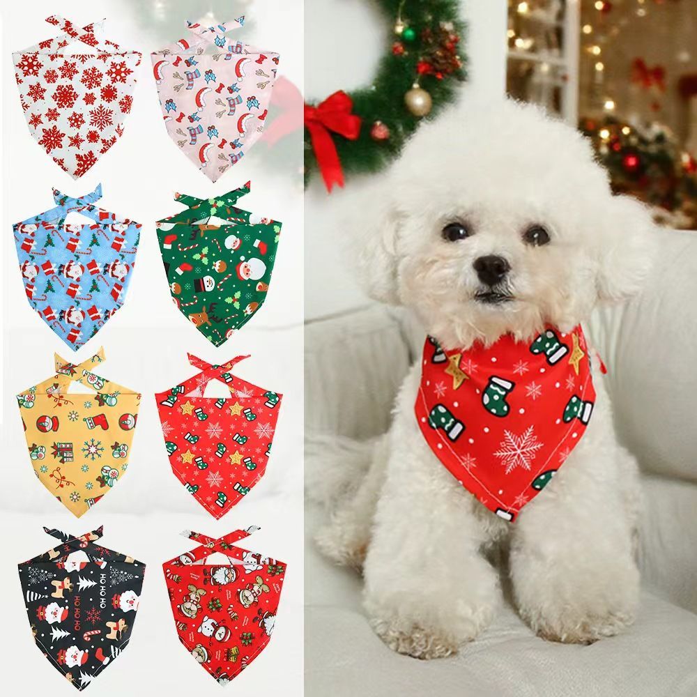 宠物圣诞节口水巾狗狗节日喜庆三角巾圣诞卡通猫狗围脖