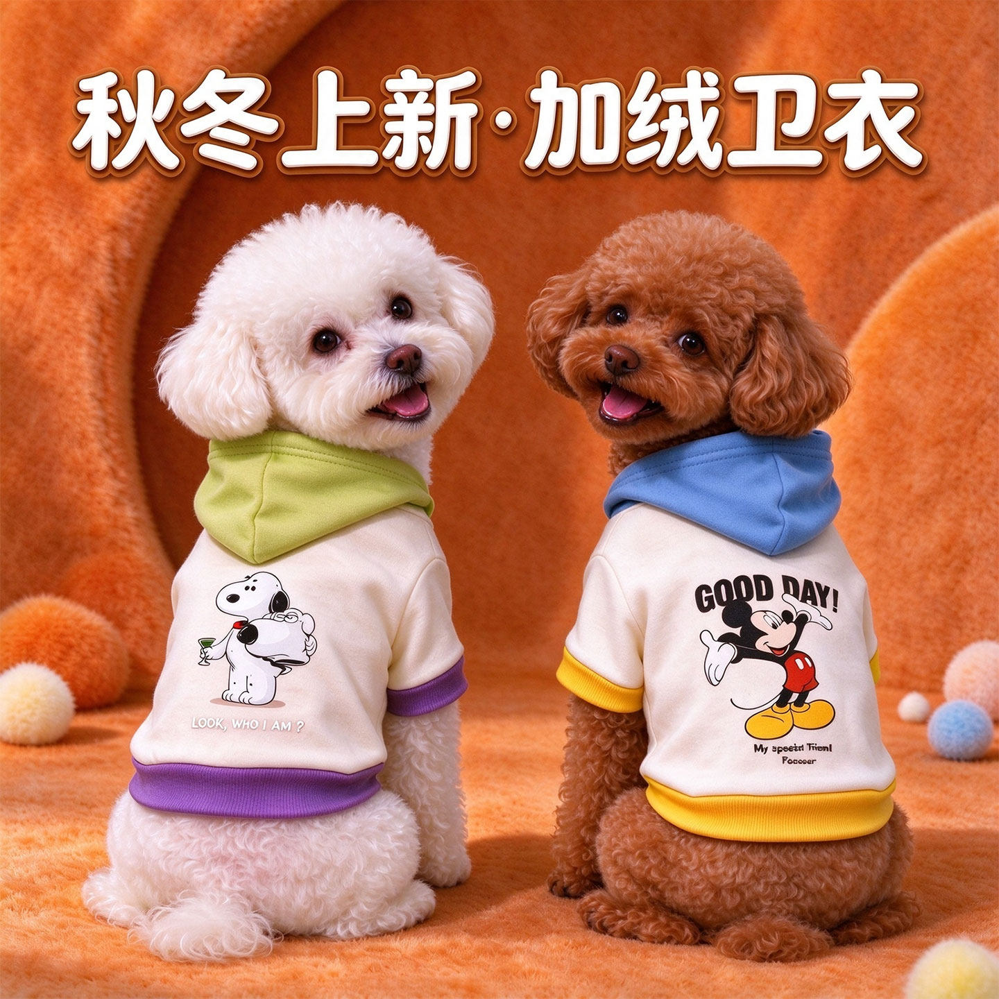 加绒狗狗衣服小狗衣服小型犬比熊衣服饰小狗宠物衣服秋冬款狗卫衣