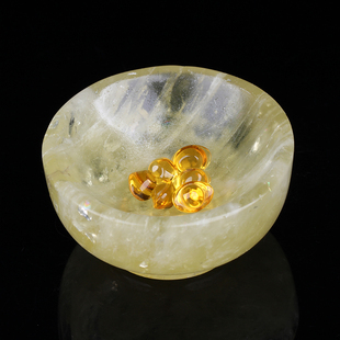 天然黄水晶碗手链消磁净化原石碗圈足桌面招财小摆件招财聚宝盆