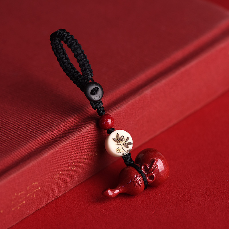 新品朱砂平安扣钥匙扣小挂件保平安汽车包包吊坠挂绳招财护身项链