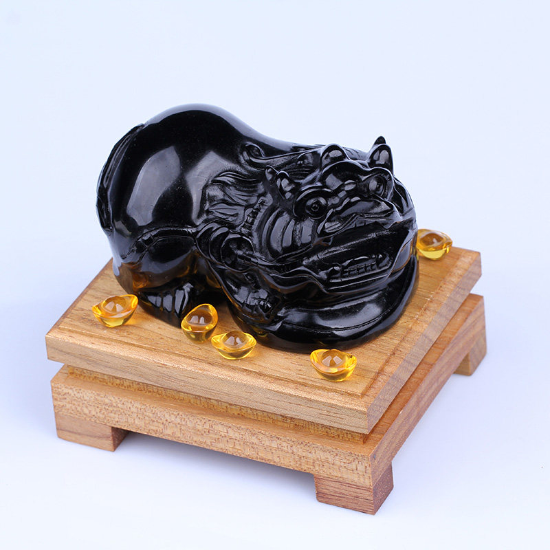 天然黑曜石貔貅摆件一对招财