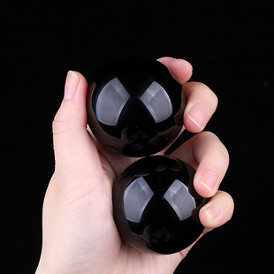 天然黑曜石球手把件原石手握随手把玩黑色高端玉石石头健康按摩球