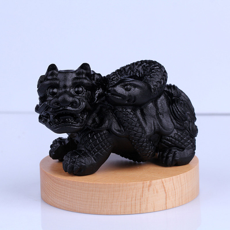 天然黑曜石玄武雕刻件招财摆件