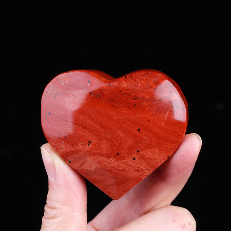 新品天然红碧玉心形手把件鸡血石红色文玩石头玉石把玩件水晶原石
