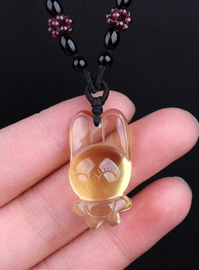 天然黄水晶小兔子吊坠招财可爱