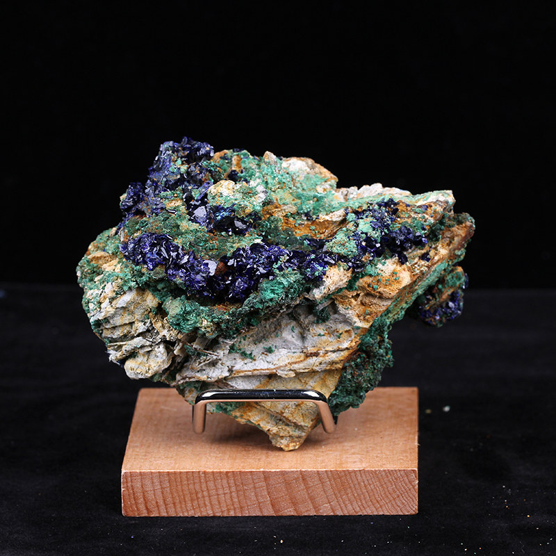 天然蓝铜矿原石摆件孔雀石共生矿矿物晶体水晶岩石孩子教学标本