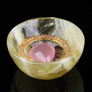 天然黄水晶碗手链消磁净化原石碗净透体桌面招财小摆件招财聚宝盆