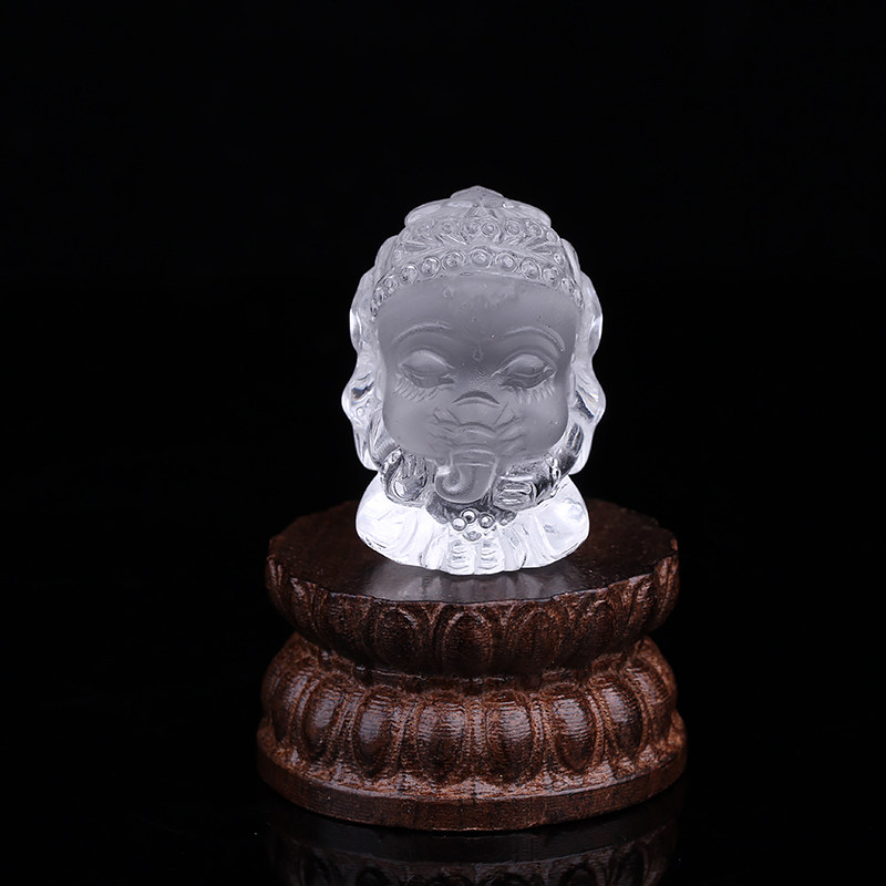 天然白水晶象神小摆件保平安