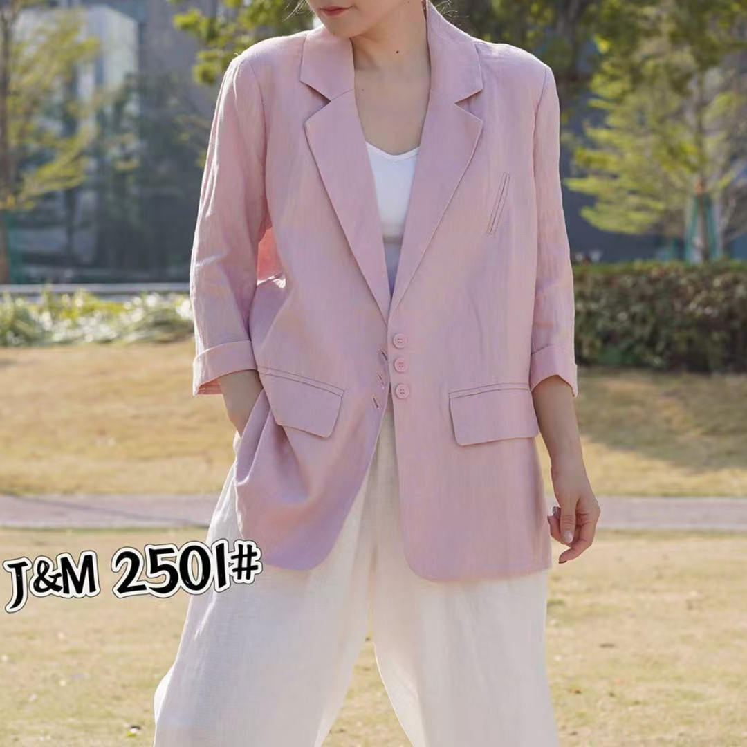 2025春季新款七分袖文艺亚麻西装