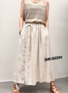 高品质纯亚麻半身裙女高腰显瘦A字裙松紧腰百搭中长款韩版