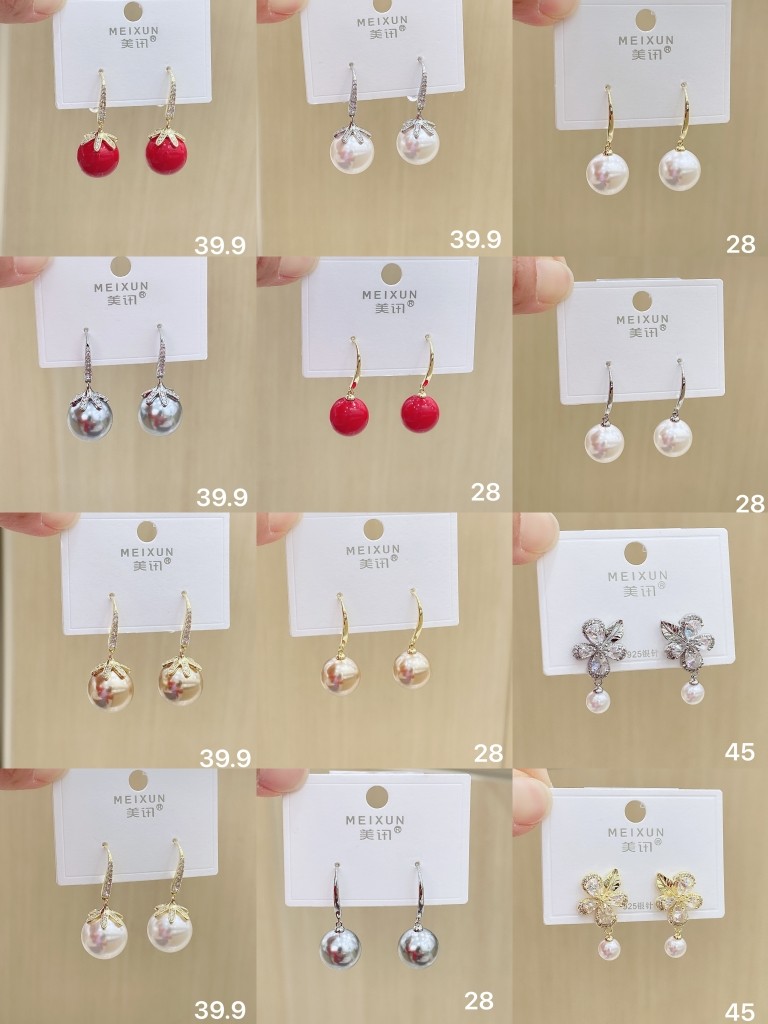 美讯耳饰新款高级感气质时尚轻奢风防过敏耳钉耳钩真珍锆石系列环