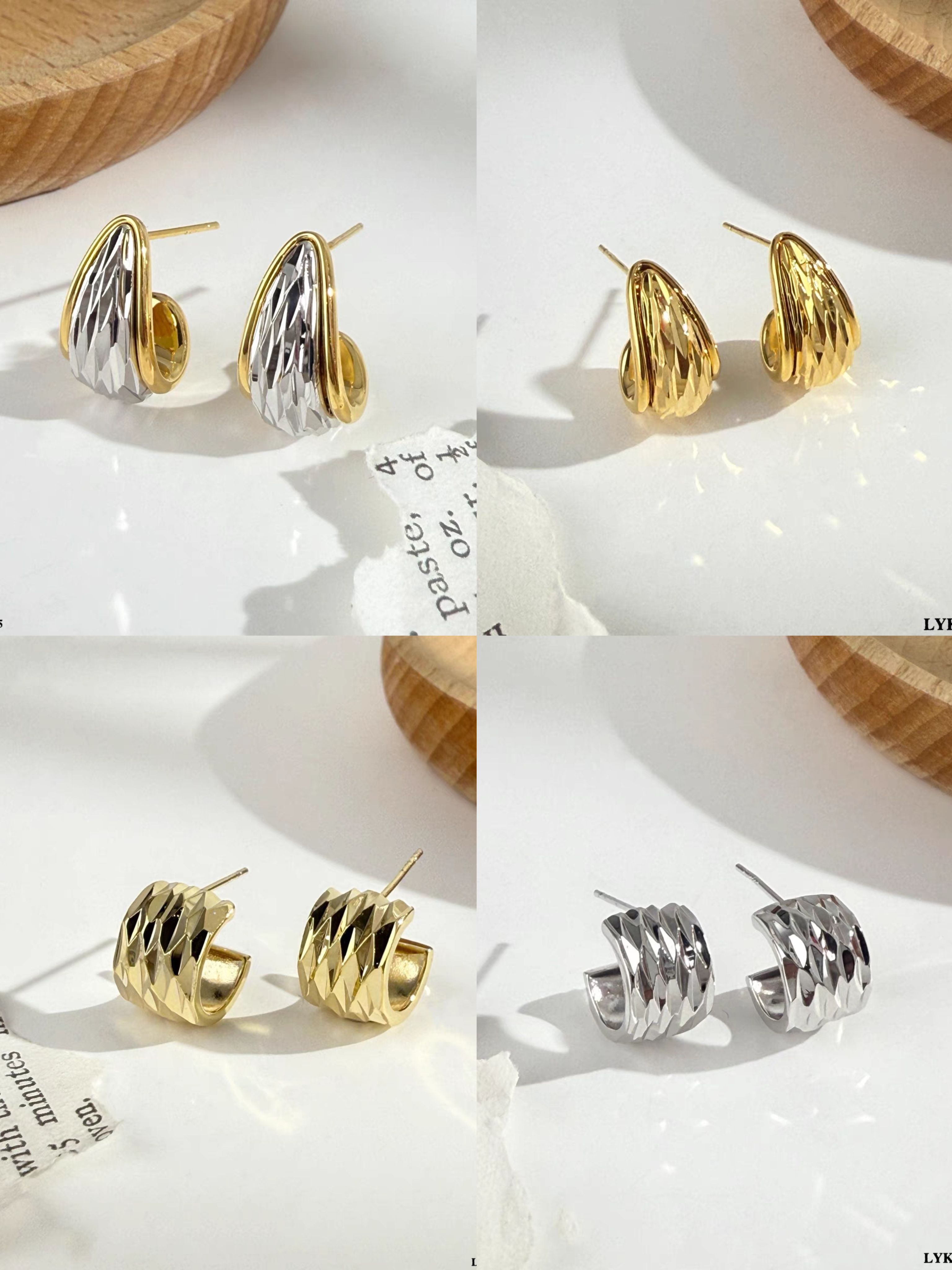 丽银饰品爆款c圈s925银针气质时尚复古法式金属冷淡风纹路耳钉930