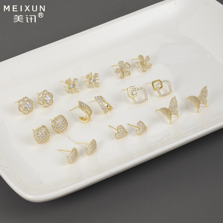 美讯新款s925银针时尚百搭高级锆石小耳钉耳饰