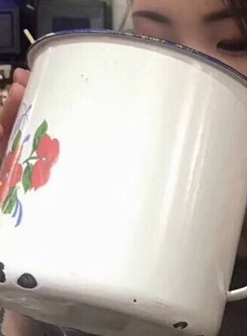 16cm超大号搪瓷杯子张艺兴同款大号茶缸怀旧搪瓷杯茶缸串串带盖