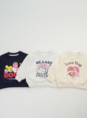 日式童装儿童纯棉卡通卫衣秋中小童pingo猫印花宝宝卡通字母服装