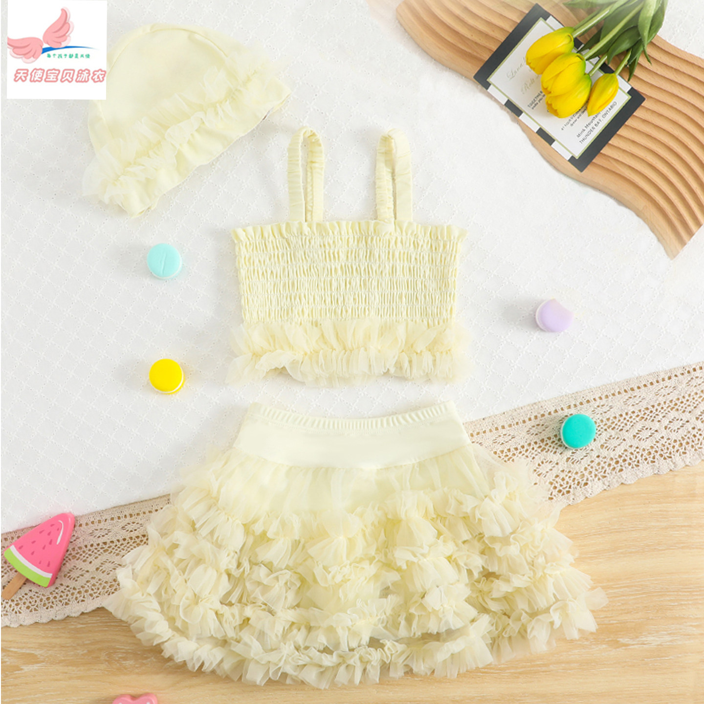 女童泳衣分体纱裙儿童女孩宝宝洋气蕾丝高颜值公主风学生表演泳装