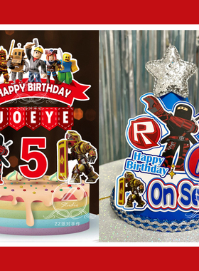 定制名字岁数Roblox主题生日帽主角帽小寿星蛋糕插牌插件装饰布置