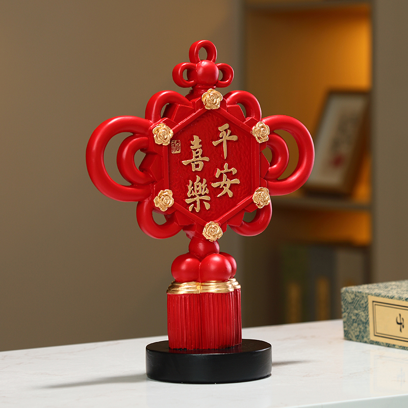 新中式喜庆红平安喜乐中国结摆件