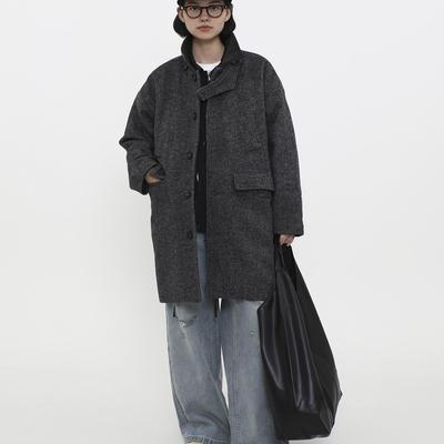 LIVINGTOWN复古质感单排扣夹棉加厚高级感羊毛混纺中长款毛呢大衣