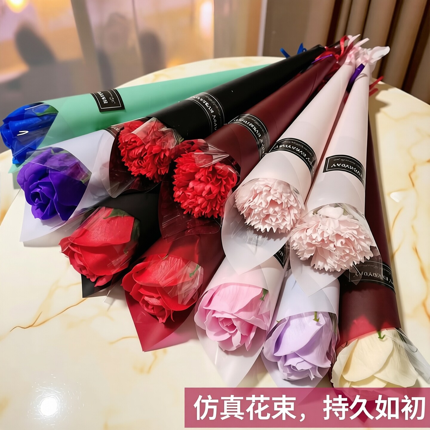 香皂玫瑰花康乃馨仿真花七夕节地堆公司活动礼品情人节肥皂花单支