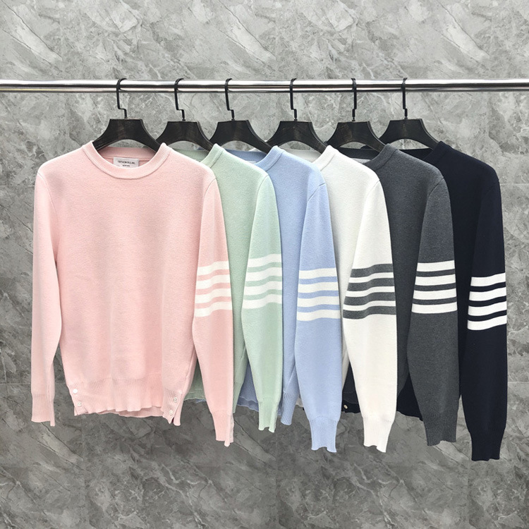 tb纯色四杠圆领休闲毛衣 马卡龙色打底长袖男女同款毛衣