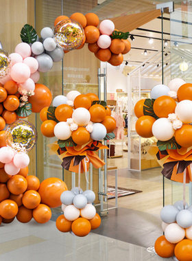 开业花篮橙色气球立柱装饰商场店铺美容院周年庆活动气氛场景布置