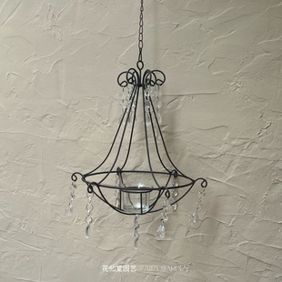 法式复古铁艺钩花做旧亚克力水钻烛台吊灯吊饰花园阳台装饰品杂货