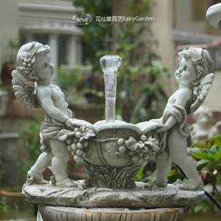 欧式 饰雕塑工艺品花盆不含水泵 天使小精灵花园庭院喷泉摆件户外装