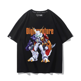 数码宝贝联名动漫高达潮牌衣服宽松夏季短袖T恤男装内搭机动战士